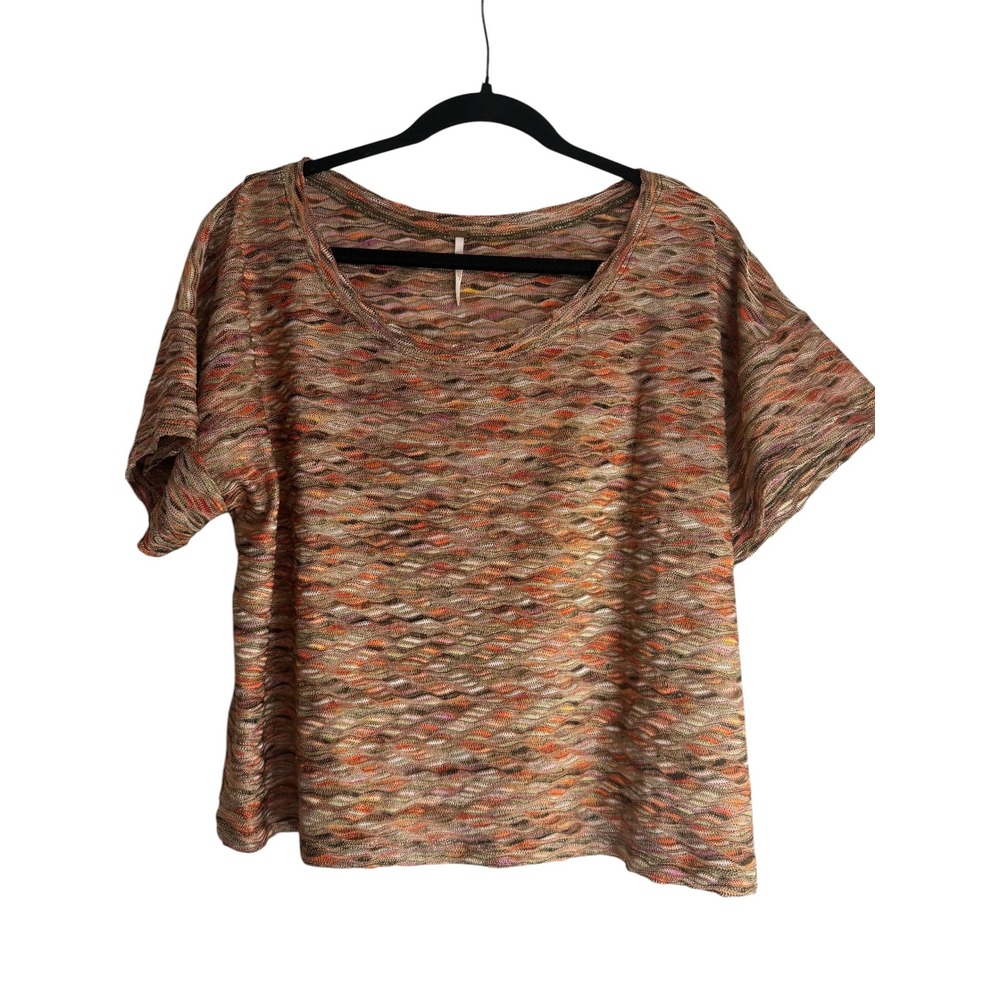 Free People Women XL Multicolor Zigzag Space Dye Knit Scoop Neck Boxy Top